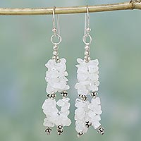 Moonstone waterfall earrings, 'Rejoice' - Sterling Silver and Moonstone Waterfall Earrings