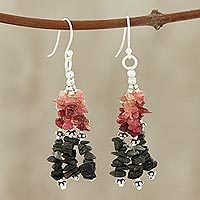 Tourmaline waterfall earrings, 'Rejoice' - Unique Combination of Tourmaline and Sterling Silver