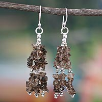 Smoky quartz waterfall earrings, 'Rejoice' - Smoky quartz waterfall earrings