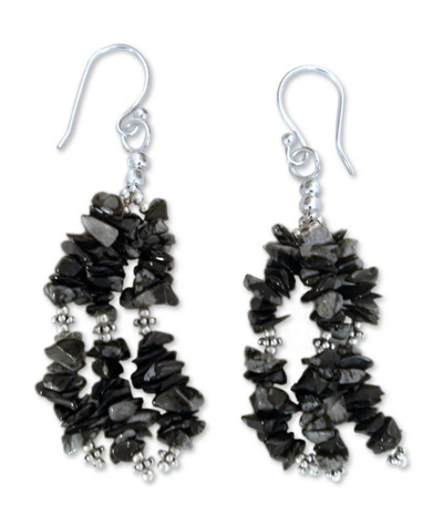 Indian Obsidian Earrings Hand Made with Sterling Silver