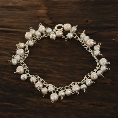 pulsera de perlas - Pulsera Charm con Perlas y Plata de Ley