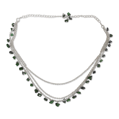 Malachite waterfall necklace, 'Talakona Majesty' - Sterling Silver and Malachite Waterfall Necklace
