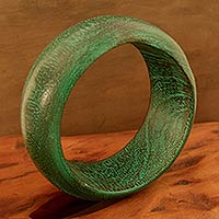 Wood bangle bracelet, 'Green India'