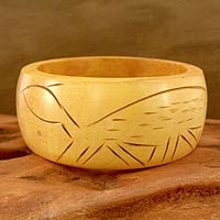 Wood bangle bracelet, 'Tribal Turtle' - Wood bangle bracelet