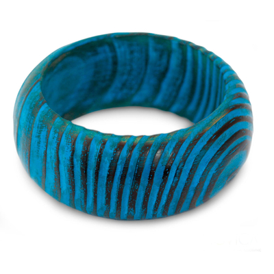 Wood bangle bracelet, 'Ocean Empress' - Wood bangle bracelet