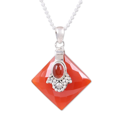 Carnelian pendant necklace, 'Kolkata Scarlet' - Carnelian Necklace from Indian Jewelry Collection