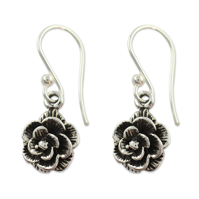 Sterling silver flower earrings, 'Rose Moon' - Floral Jewelry Sterling Silver Earrings from India