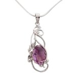 Amethyst pendant necklace, 'Delhi Lilac' - Sterling Silver and Amethyst Necklace Birthstone Jewelry