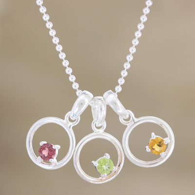 Citrine and peridot pendant necklace, 'Tropical Trio' - Silver Multigem Pendant Necklace