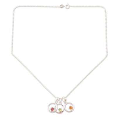 Citrine and peridot pendant necklace, 'Tropical Trio' - Silver Multigem Pendant Necklace