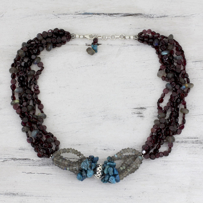 Garnet and labradorite beaded necklace, 'Exotic Exuberance' - Garnet and labradorite beaded necklace
