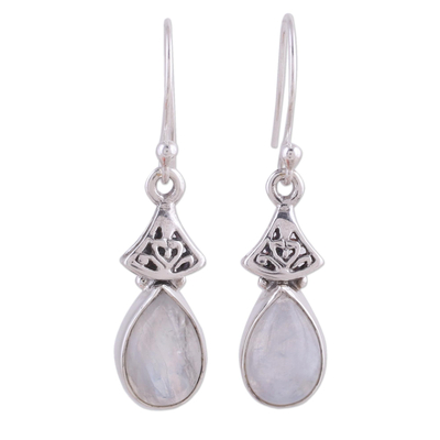 Moonstone dangle earrings, 'Misty Morn' - Moonstone Earrings in Sterling Silver from India