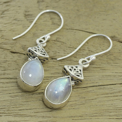 Moonstone dangle earrings, 'Misty Morn' - Moonstone Earrings in Sterling Silver from India