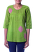 Cotton blouse, 'Gujrati Green' - India Embellished Cotton Tunic Blouse  (image 2a) thumbail