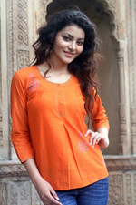 Cotton blouse, 'Rajasthan Sun' - Handcrafted Floral Cotton Blouse Top