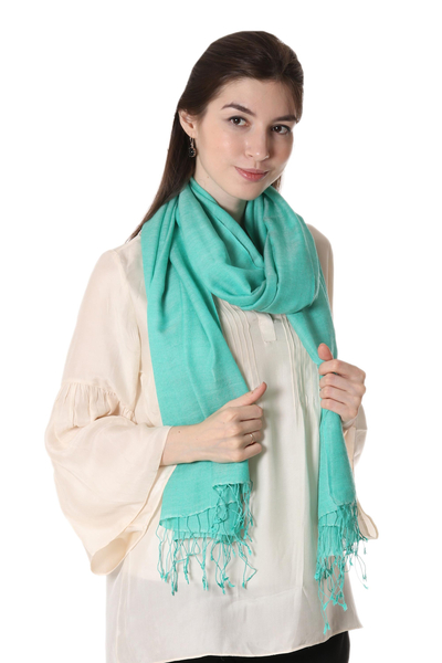 Wool shawl, 'Enchanted Sea' - Wool shawl
