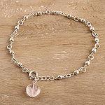 Artisan Crafted Indian Jewelry Collection Rose Quartz Anklet, 'Peaceful Love'