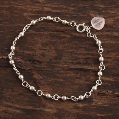 Rose quartz anklet, 'Peaceful Love' - Artisan Crafted Indian Jewelry Collection Rose Quartz Anklet