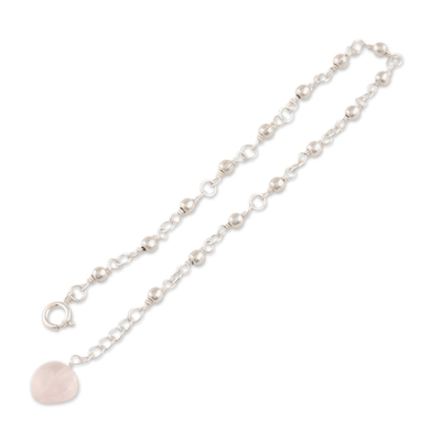 Rose quartz anklet, 'Peaceful Love' - Artisan Crafted Indian Jewelry Collection Rose Quartz Anklet