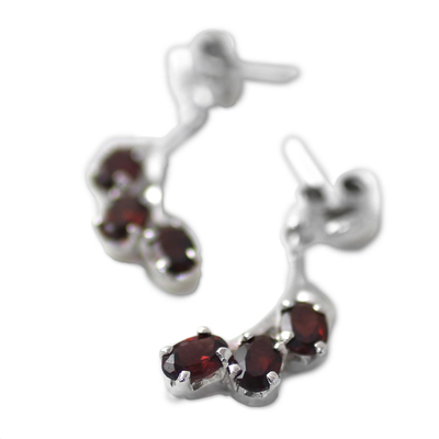 Garnet flower earrings, 'Bright Blossoms' - Sterling Silver and Garnet Earrings Artisan Jewelry