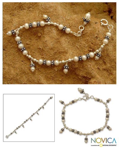 pulsera con charm de perlas cultivadas - Pulsera de perlas en plata de primera ley