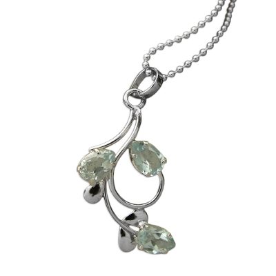 Blue topaz pendant necklace, 'Ethereal Dew' - Unique Sterling Silver and Blue Topaz Necklace