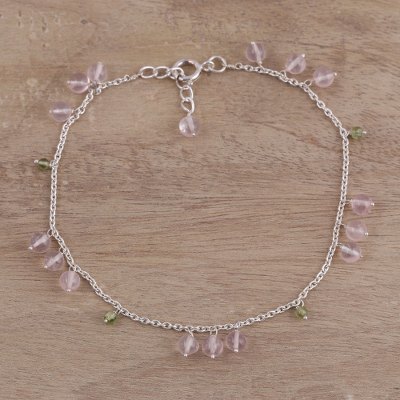 Rose quartz and peridot anklet, 'Love Harmony' - Rose Quartz and Peridot Indian Anklet