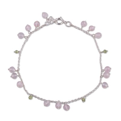 Rose quartz and peridot anklet, 'Love Harmony' - Rose Quartz and Peridot Indian Anklet