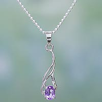 Amethyst pendant necklace, 'Mystical Flame' - Amethyst Necklace from Sterling Silver jewellery Collection