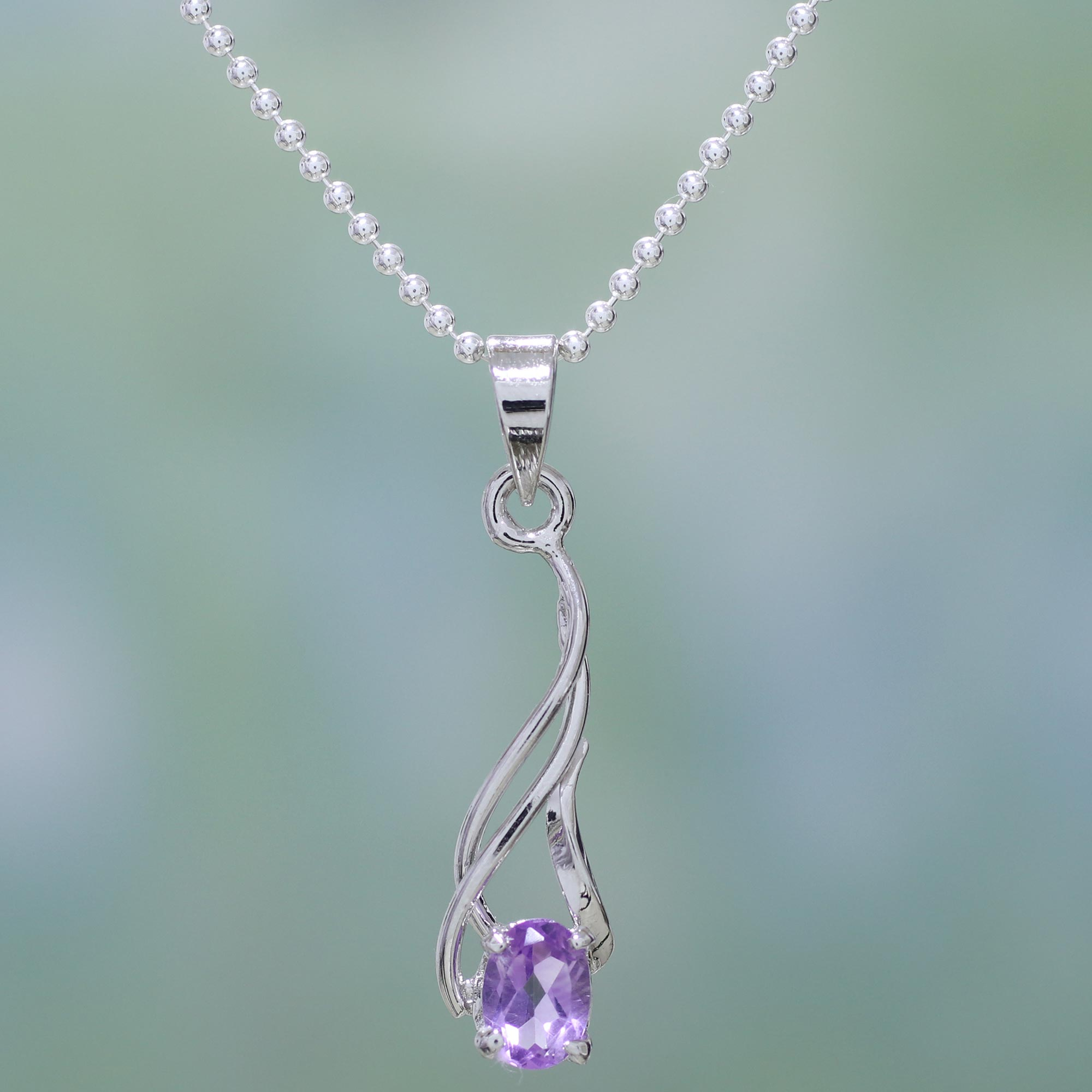 NOVICA Multi-gem Amethyst White Cultured Freshwater Pearl .925 Silver Necklace,31 Purple Rainrops