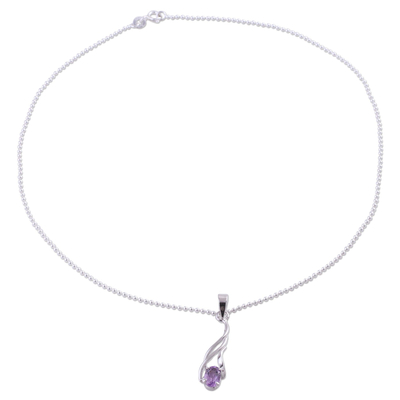 Amethyst pendant necklace, 'Mystical Flame' - Amethyst Necklace from Sterling Silver Jewelry Collection
