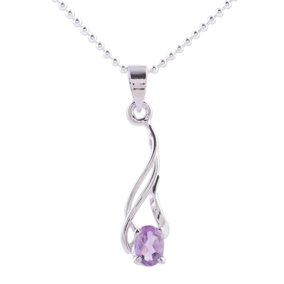 Amethyst pendant necklace, 'Mystical Flame' - Amethyst Necklace from Sterling Silver Jewelry Collection