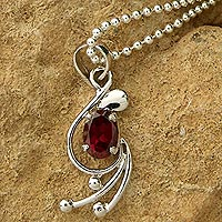 Garnet pendant necklace, 'Jaipur Passion' - Garnet Pendant on Sterling Silver Necklace from India