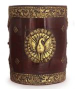 Wood and brass container, 'Golden Peacock' - Wood and brass container