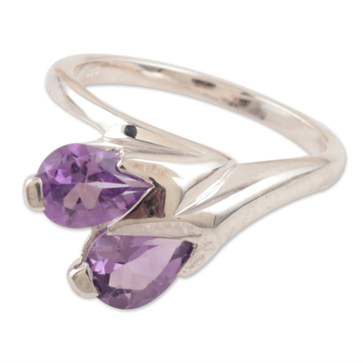 Amethyst floral ring, 'Rose of Dreams' - Amethyst floral ring