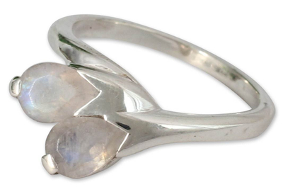 Moonstone floral ring, 'Rose of Passion' - Moonstone and Sterling Silver Ring from India Modern Jewelry