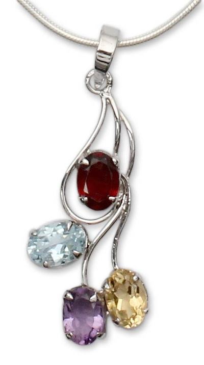 Multi-gemstone flower necklace, 'Summer Bouquet' - Citrine and garnet flower necklace