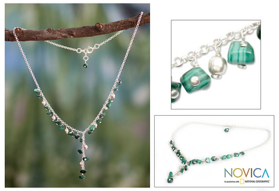 Malachite Y necklace, 'Natural Harmony' - Malachite Y necklace
