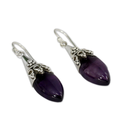 Amethyst dangle earrings, 'Kerala Princess' - Sterling Silver and Amethyst Dangle Earrings