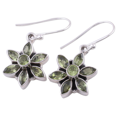 Peridot flower earrings, 'Daisy Beauty' - Peridot Earrings from Sterling Silver Flower Jewellery