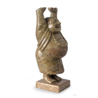 Soapstone sculpture, 'Laughing Buddha' - Handmade Natural Soapstone Sculpture