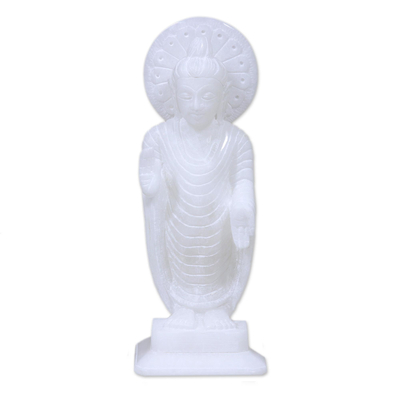 Marble sculpture, 'Buddha's Calm Blessing' - Buddha Handcrafted White Marble Sculpture from India