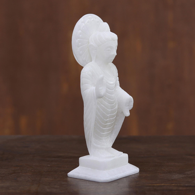 Marmorskulptur - Handgefertigte Buddha-Skulptur aus weißem Marmor aus Indien