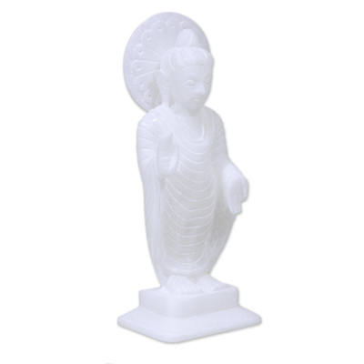 Marble sculpture, 'Buddha's Calm Blessing' - Buddha Handcrafted White Marble Sculpture from India
