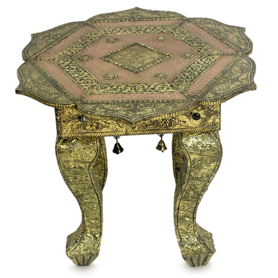 Brass accent table, 'Golden Lotus' - Handmade Wood Brass Accent Table Fair Trade