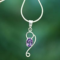 Amethyst pendant necklace, 'Spiritual Love' - Amethyst jewellery Necklace with Sterling Silver