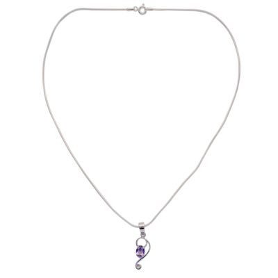 Amethyst pendant necklace, 'Spiritual Love' - Amethyst Jewelry Necklace with Sterling Silver