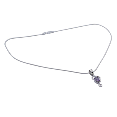 Amethyst pendant necklace, 'Spiritual Love' - Amethyst Jewellery Necklace with Sterling Silver
