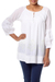 Cotton  blouse, 'Romantic White' - Hand Made Indian Floral Cotton Embroidered Tunic Top (image 2a) thumbail