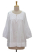 Cotton  blouse, 'Romantic White' - Hand Made Indian Floral Cotton Embroidered Tunic Top (image 2c) thumbail